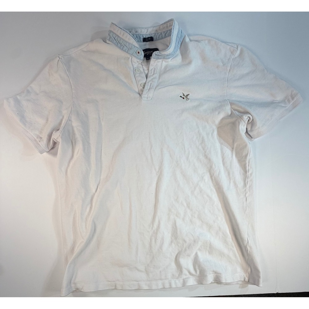 Chevignon Mens White Slim Fit Polo Shirt Mandarin Collar Mallard Duck XL
